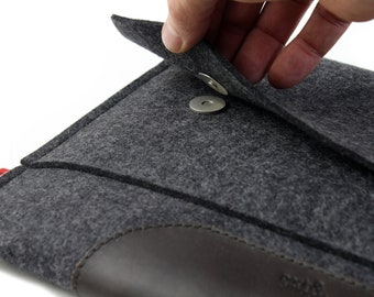 Surface Pro case with keyboard and pen holder handmade of merino wool felt and leather - handcrafted gift