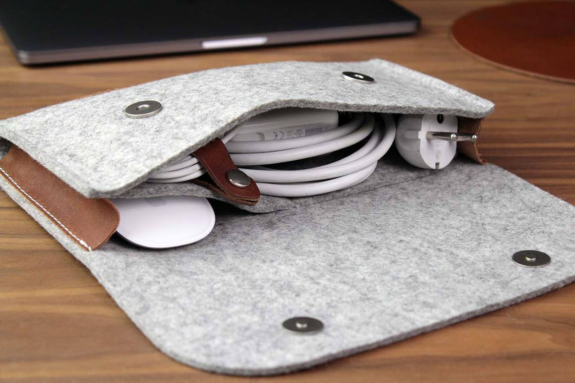 Cable Bag Storage Case Accessories Sleeve Wool Felt Leather Etsy