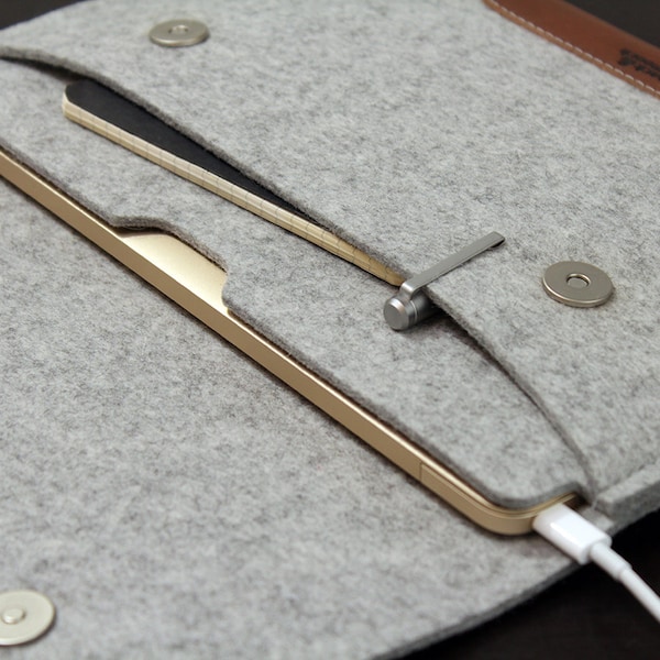 Wool Felt Macbook 12 Case: Italian Leather Sleeve