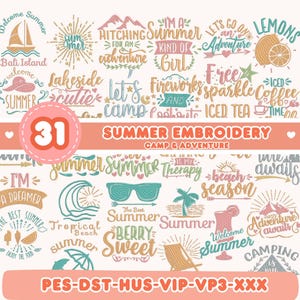 Summer time embroidery designs embroidery files machine embroidery designs embroidery design embroidery pes  beach adventure camping pes
