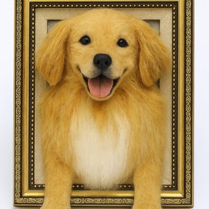 Custom 3D Pet Portrait Wool Felted Golden Retriever Memorial Frame,Realistic Dog Replica,Personalized Cat Dog Father’s Day Graduation Gift