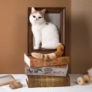 Custom 3D Pet Portrait Wool Felted Cat Memorial Frame,Realistic Needle Felt Cat Replica,Personalized Cat Dog Father’s Day Graduation Gift