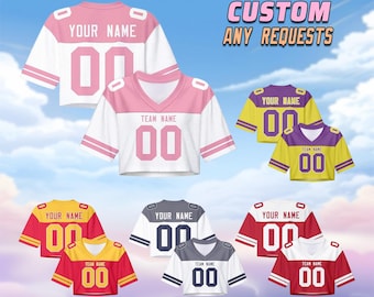 Custom Football Crop Jersey Personalized Name Number Cheerleader Sporty Crop Top for Women