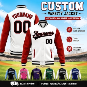 Custom Varsity Baseball Jacket Personalized Name Number Letterman Bomber Jacket for Men Women Youth