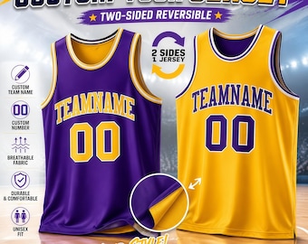 Reversible Personalized Basketball Jersey Custom Team Uniform Fan Lovers for Adult Youth Kids Gift