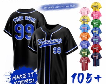 Custom Blue Baseball Jersey Personalized Embroidery Name Number Solid Striped Shirt & Birthday Gift for Men Women Youth