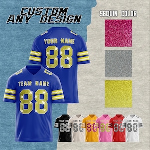 Custom Football Jersey Sequins Glitter Text Personalized Football jersey Shirt, Stitched Name and Number for Men Women and Kids