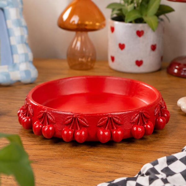 Cherry Catchall Tray | Jewelry Dish, Purse Bowl | Vanity Decor | Cute Trinket Tray for Rings, Keys & Everyday Essentials