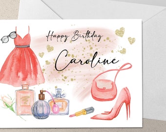 Personalized Fashion Birthday Card, Dress, Perfume, Hand Printed - Etsy