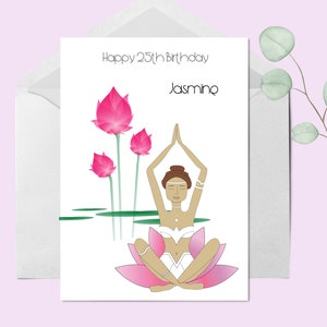 Biglietto di auguri Yoga, Biglietto di compleanno personalizzato stampato a mano, Biglietto di compleanno 21 °, Biglietto di compleanno 18 °, Biglietto Zen