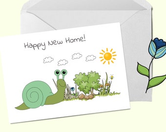 Happy New Home Card, Hand Printed Card , Housewarming Card , Greetings Card with Personalised Message, Snail card