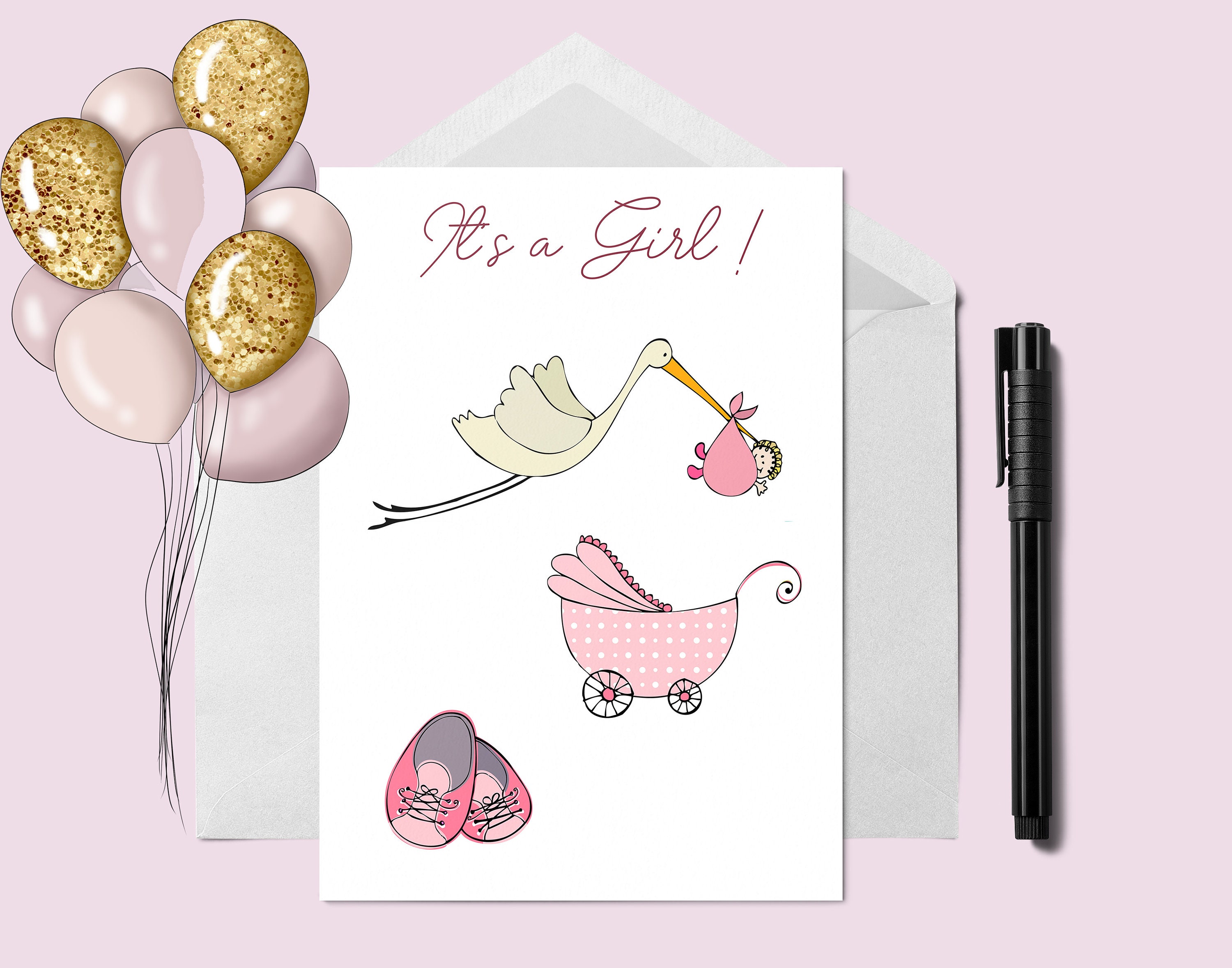 Hand gedruckt neue Baby-Karte Baby-Mädchen-Karte rosa für | Etsy