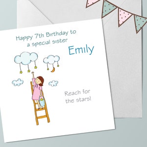 Tarjeta de cumpleaños personalizada impresa a mano, tarjeta de felicitación para niños, tarjeta de cumpleaños para niñas, tarjeta de cumpleaños por edad
