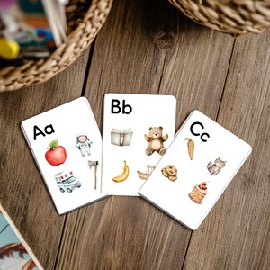 Tarjetas didácticas del alfabeto en acuarela, Montessori, Charlotte Mason, educación en casa, preescolar, alfabeto, reconocimiento de letras.