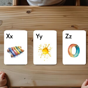 Tarjetas didácticas del alfabeto en acuarela, Montessori, Charlotte Mason, educación en casa, preescolar, alfabeto, reconocimiento de letras, sonidos de las letras.