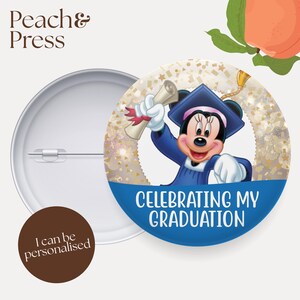 Minnie Maus Abschlussknopf Pin Abzeichen | Disney Abzeichen | Disney Pin | Disney Urlaub Abzeichen | Disney Aufnäher | Disney Knopf | Disney