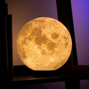 Moon Lamp — Photorealistic Lithoplane Light | LED Desk Light | 3D Printed Lunar Night Light | Custom Gift for Space Lovers