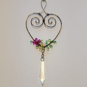 Handcrafted Crystal Floral Heart Suncatcher: Copper Wire Wrapped, Antique Bronze, Rainbow Prism, Super Sparkly, Window Decor, Magical