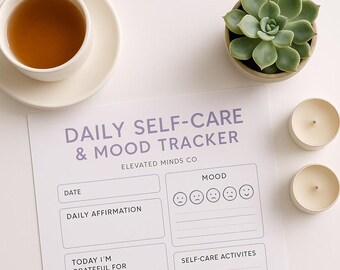 Dagboek voor dagelijkse zelfzorg en stemmingstracking | Afdrukbaar logboek geestelijke gezondheid | Werkblad wellnessreflectie | Digitale pdf-download