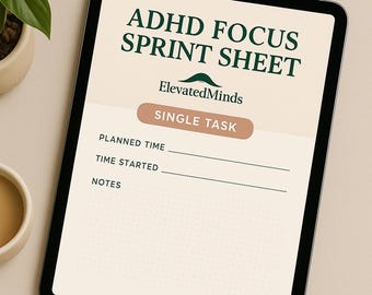 ADHD Focus Sprint Sheet – Single Task Tracker for Productivity & Time Management