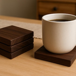 Handmade Walnut Wood Coasters – Set of 4 Square Drink Coasters, 4x4 Rustic Tableware