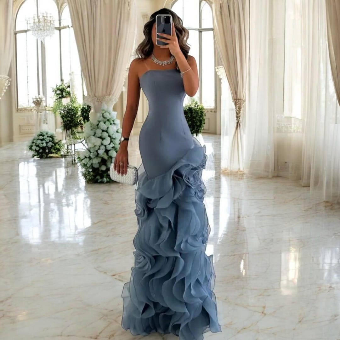 Photo inspiration: Luxury Ruffled Evening Gown Elegant Strapless Long Formal Dress Designer Photo Inspiration