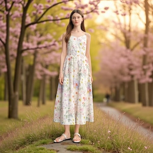 Floral Maxi Dress: Elegant Sleeveless Pastel Sundress for Beach or Garden