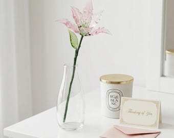 Flor de Lírio de Vidro Rosa | Decoração para Prateleira de Mesa | Presente de Aniversário para Ela/Mãe | Presente de Boas-Vindas