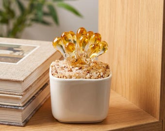 Glass Succulent Desk Decor, Mini Potted Hyacinth Flower Ornament, Plant Lover Gift, Office Shelf Accent