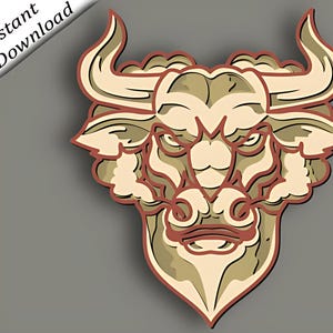 3D Layered Bull Mandala SVG: Laser Cut Files for Cricut, Silhouette, Glowforge (Digital Download)