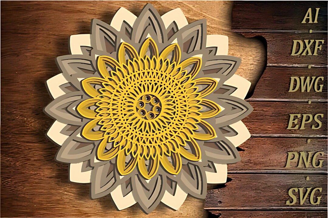 3D Layered Sunflower SVG DXF: Floral Mandala Cut Files (digital ...