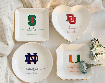 Aangepaste ringschotel met college-logo, University Pride-snuisterijblad, aangepast afstudeercadeau, schoolgeest catchall, decor studentenhuis, studentencadeau