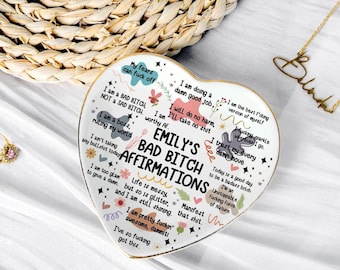 Gepersonaliseerde My Swear Affirmations ringschotel, grappig woord sieraden schotel voor BFF, brutaal cadeau voor collega's, kerst