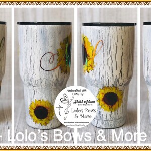 Custom Hand Painted Rustic Distressed Sunflower Stainless Steel Double Walled Tumbler - Can Be Personalized - Multiple Sizes Available!!!