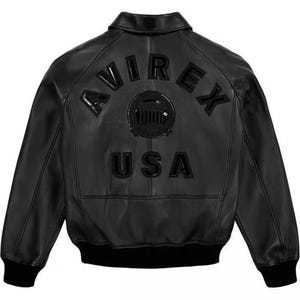 Handmade AVIREX Black Leather Bomber Jacket, USA All-American Style, Vintage Patch Design, Premium Mens Leather Jacket Unisex, Gift for him