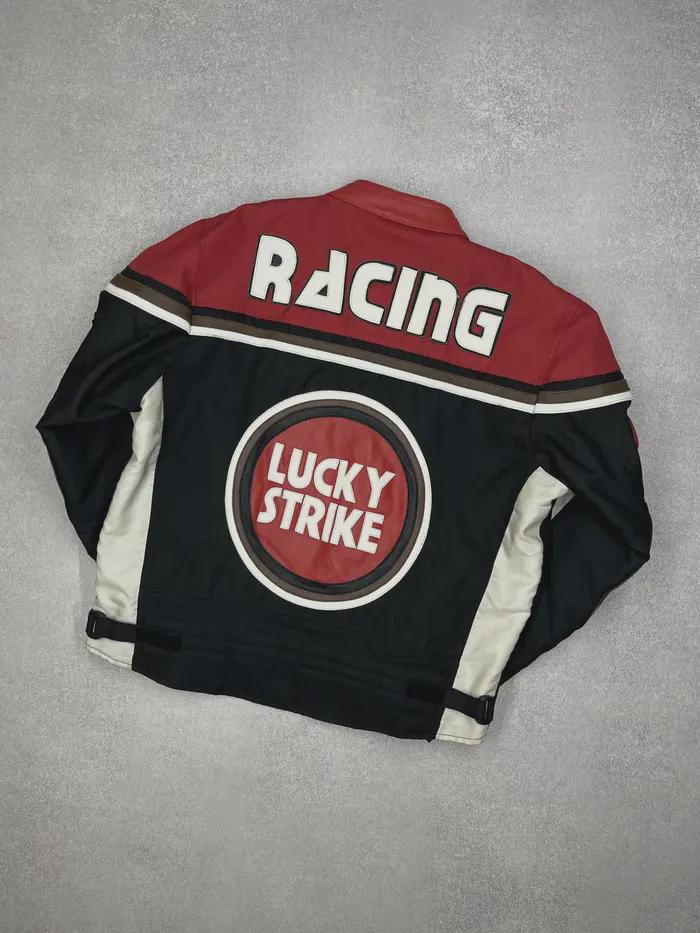 Handmade Lucky Strike Racing Leather Jacket, Retro Motorcycle Biker ...
