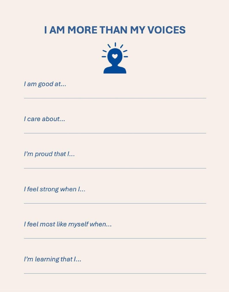 Using Inside Voices Worksheet.pdf Psychosis Worksheet for Identity Reflection & Voice Hearing | Self-help ...