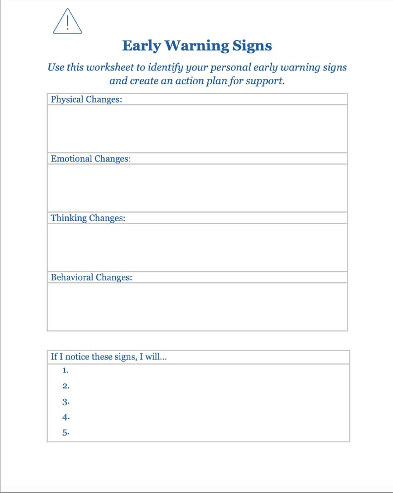 Relapse Warning Signs Worksheet.pdf Early Warning Signs Tracker & Relapse Prevention PDF | Psychosis ...