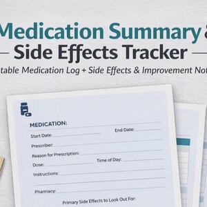 Medication Summary Sheet | Side Effects & Improvements Tracker | New Prescription Notes |  Printable PDF