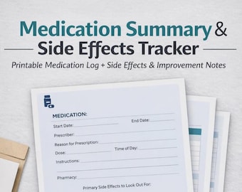 Medication Summary Sheet | Side Effects & Improvements Tracker | New Prescription Notes |  Printable PDF