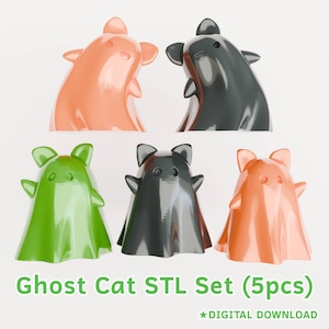 Ghost Cat Figurines - STL Files (5pcs) | Digital Download for 3D Printing