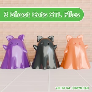Ghost Cat Figurines - STL Files (3pcs) | Digital Download for 3D Printing