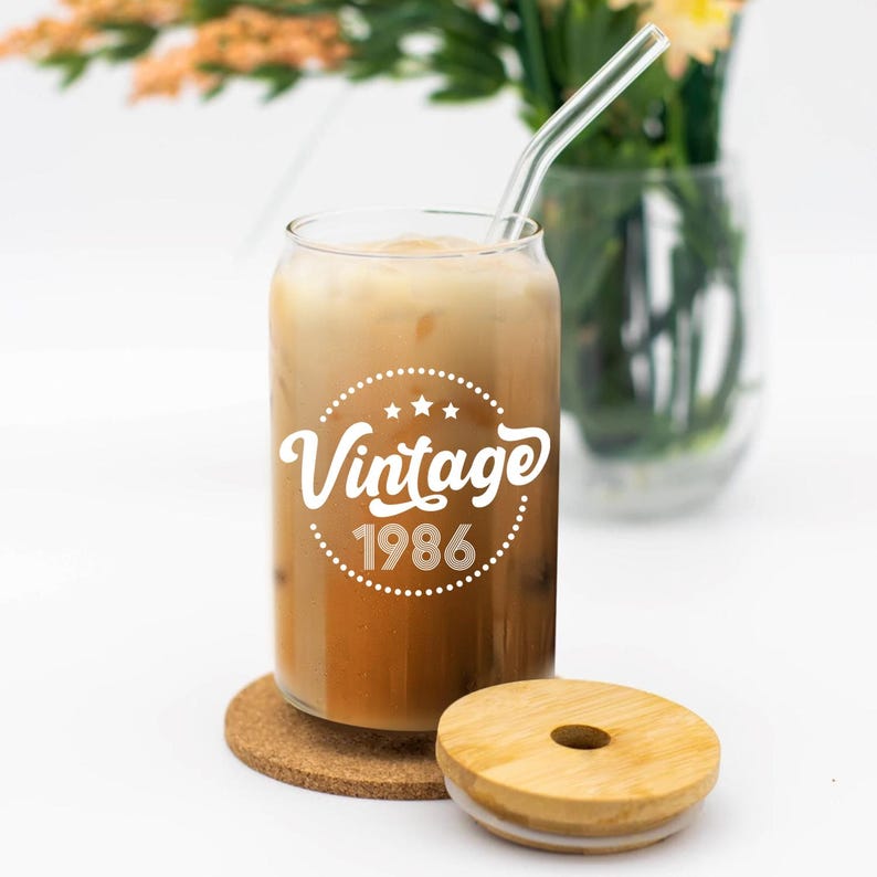 Vaso de cristal vintage de 1986 para cumpleaños: Regalos para mujeres en su 40 cumpleaños, Regalo para ella o para él. imagen 6