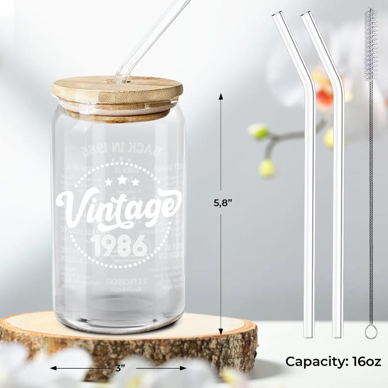 Vaso de cristal vintage de 1986 para cumpleaños: Regalos para mujeres en su 40 cumpleaños, Regalo para ella o para él. imagen 2