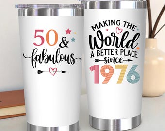 Vintage 1976 Birthday Tumbler, 50th Birthday Gift for Women Her, Funny Travel Mug