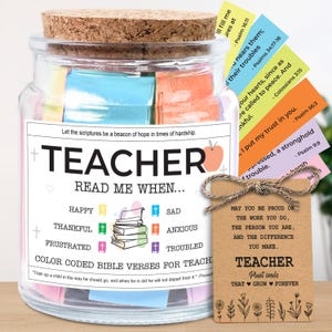Teacher Read Me When Christian Gift Jar For Teachers – Bible Verses for Encouragement & Emotions, Thank You Gift for Teachers