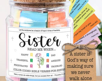 Bible Verse Jar Gift for Sister, Christian Encouragement Gifts, Religious Gift Women Birthday