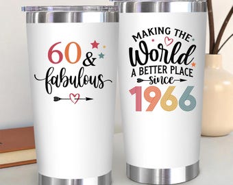 60th Birthday Gift Tumbler - Vintage 1966 Cup for Women Men, 20oz Travel Mug