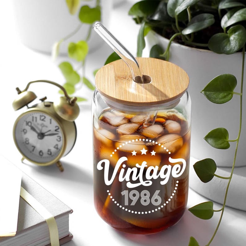 Vaso de cristal vintage de 1986 para cumpleaños: Regalos para mujeres en su 40 cumpleaños, Regalo para ella o para él. imagen 7