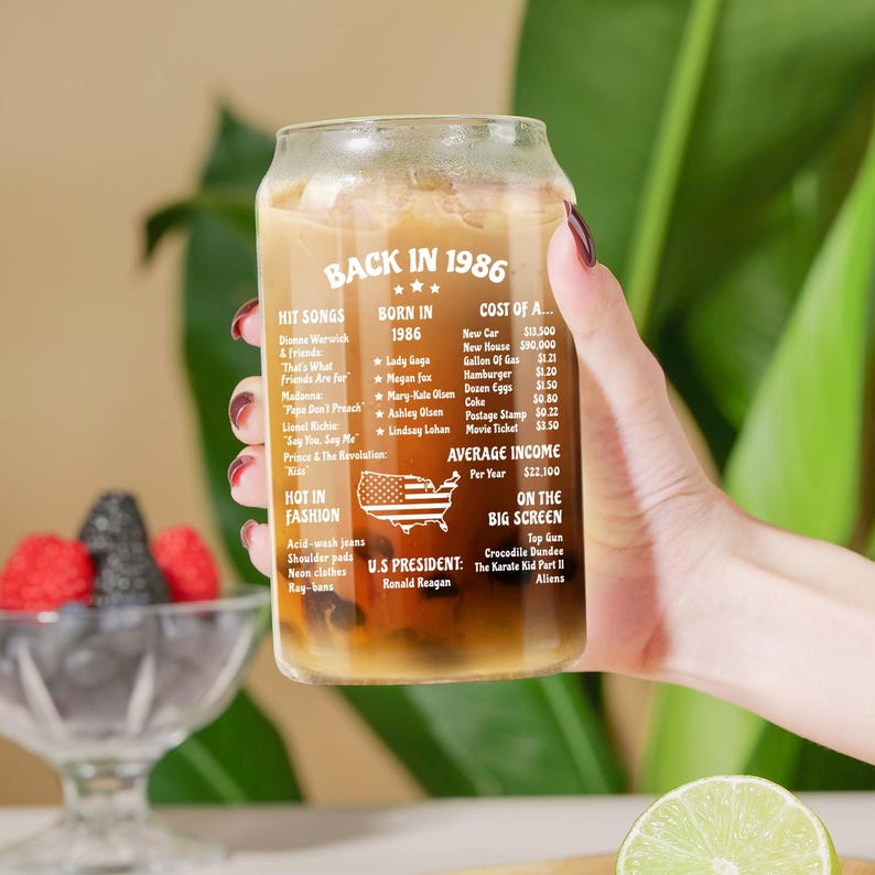 Vaso de cristal vintage de 1986 para cumpleaños: Regalos para mujeres en su 40 cumpleaños, Regalo para ella o para él. imagen 4
